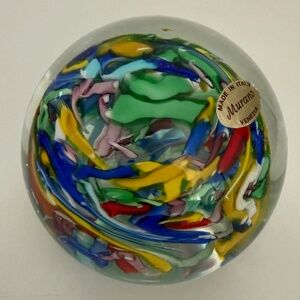 Vintage Murano Art Glass Scrambled Ribbon Mayhem Paperweight 4" - Mint Condition
